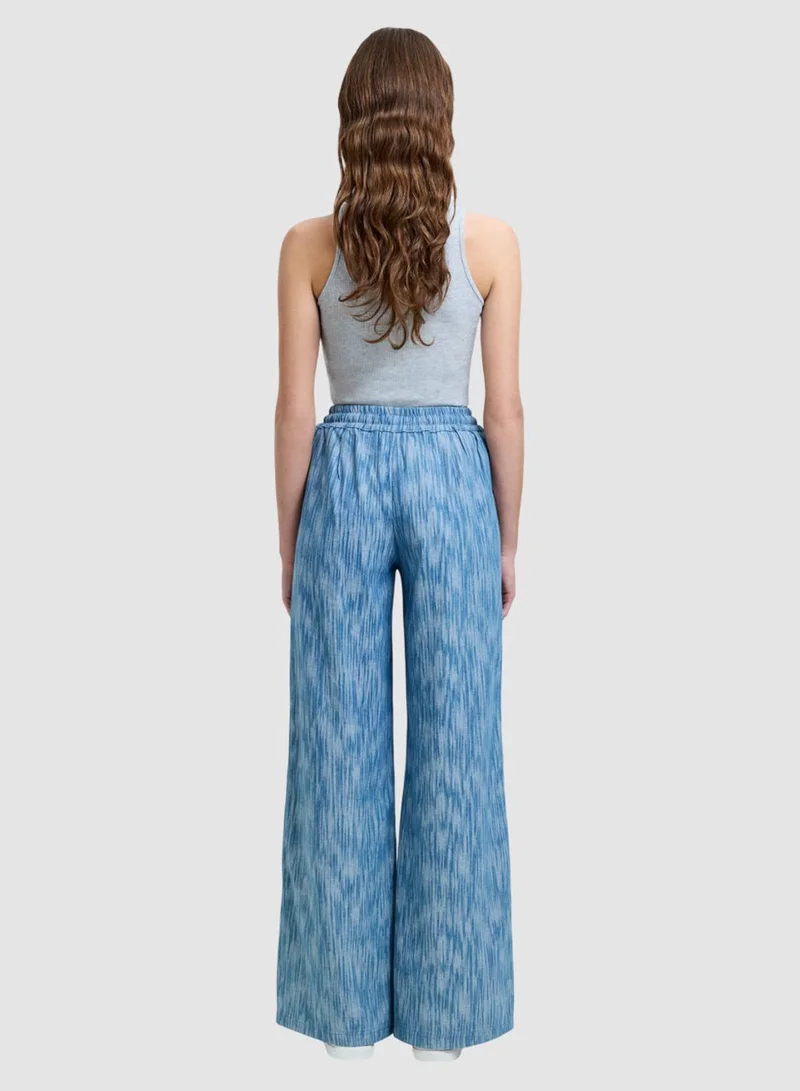 French Connection Mid Blue Bessie Textured Denim Wide Leg for Women | Best Price UAE